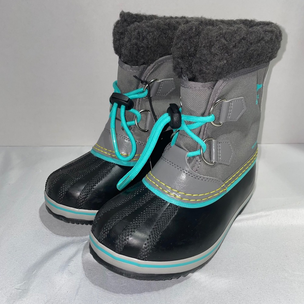 Sorel Yoot Pac Nylon Waterproof Winter Boots Grey Black Teal NC1962-052 Kids‎ 12